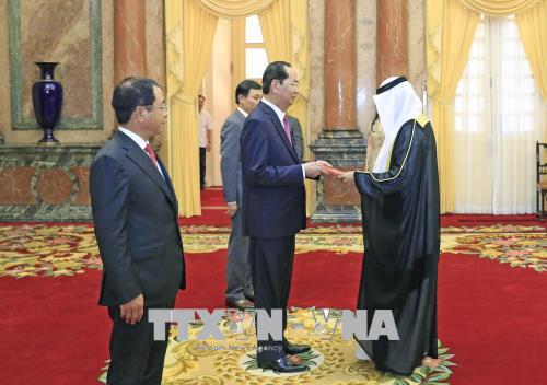 Đại sứ Các Tiểu vương quốc Arab thống nhất Obaid AI Dhaheri trình Quốc thư lên Chủ tịch nước Trần Đại Quang.jpg